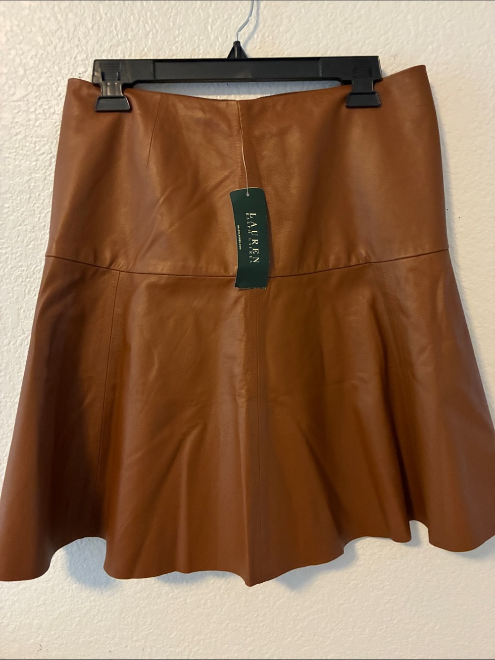 Lauren Ralph Lauren Cognac/Caramel Leather A-Line Paneled Skirt